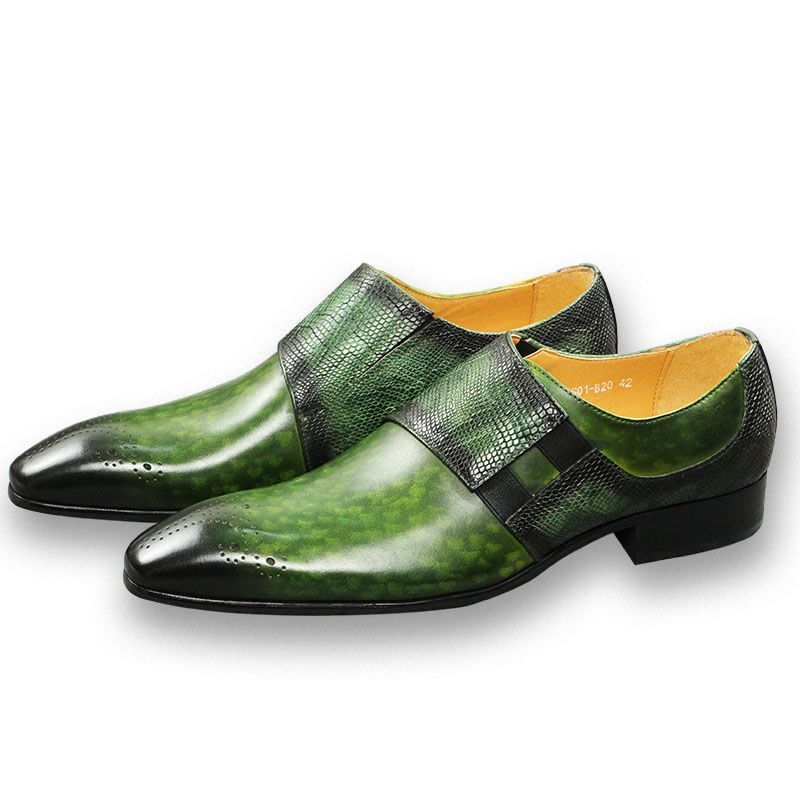 Monk Strap Shoe - Męskie mokasyny, klasyczne zielone buty typu