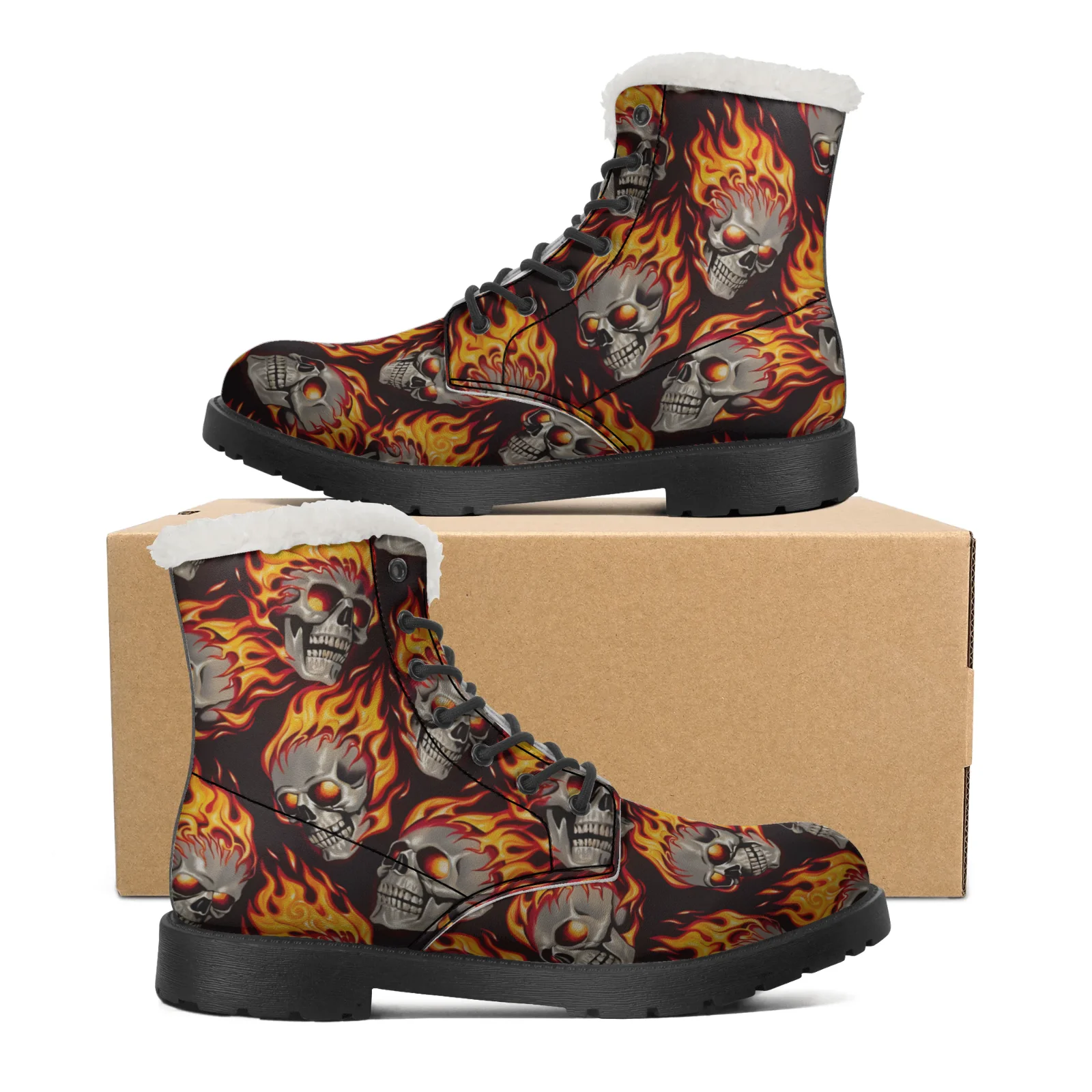 Men Shoes Eu To Us Size - Śniegowce z wzorami ognistych czaszek dla