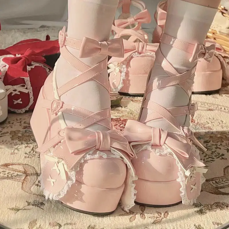 Monk Strap Shoe - Urocze Dziewczęce Lolita Śliczne Kokardki Platformy