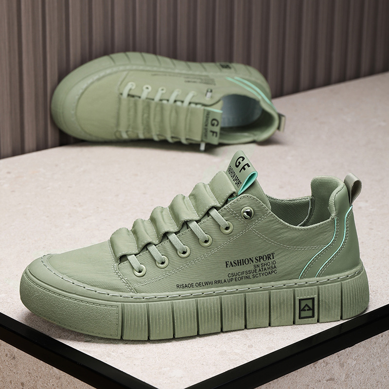 Men'S Shoes Green And White - Męskie buty codzienne Green Men, płócienne