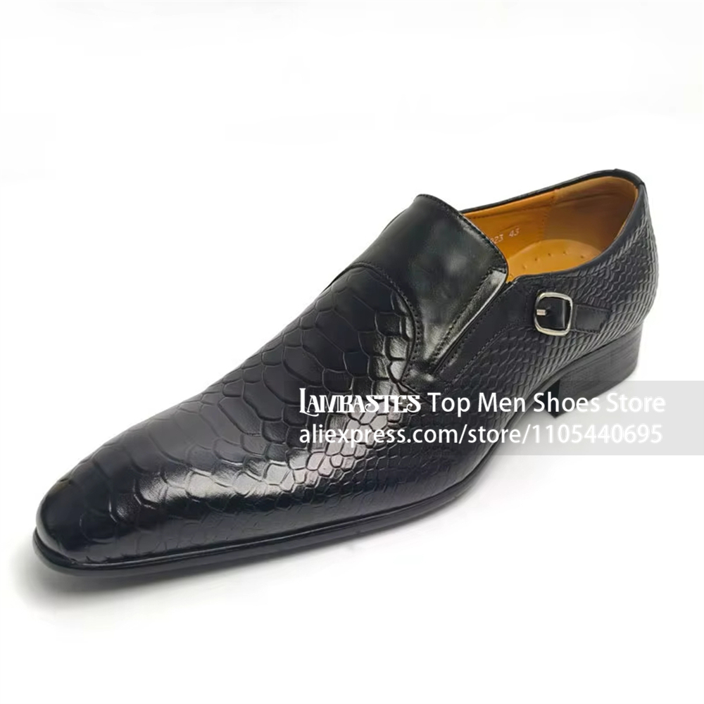 Monk Strap Shoe - Czarne mokasyny męskie ze skóry z
