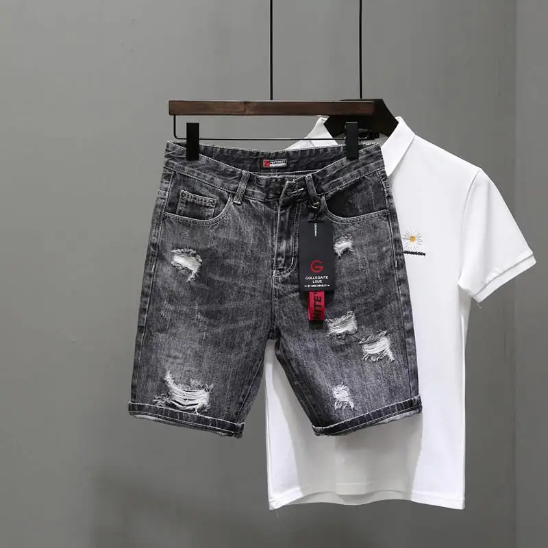 Men'S Shoes For Jeans - Męskie krótkie dżinsy Spodnie Czarne Szare
